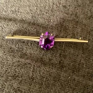ANTIQUE silver bar pin brooch with large amethyst
